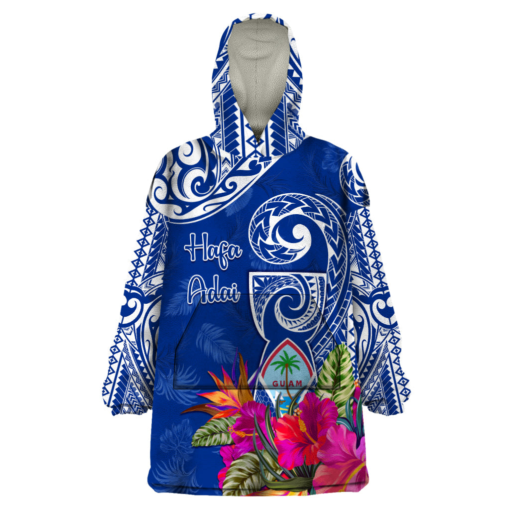 Personalised Hafa Adai Guam History and Chamorro Heritage Day Wearable Blanket Hoodie Blue Latte Stone LT05 One Size Blue - Polynesian Pride