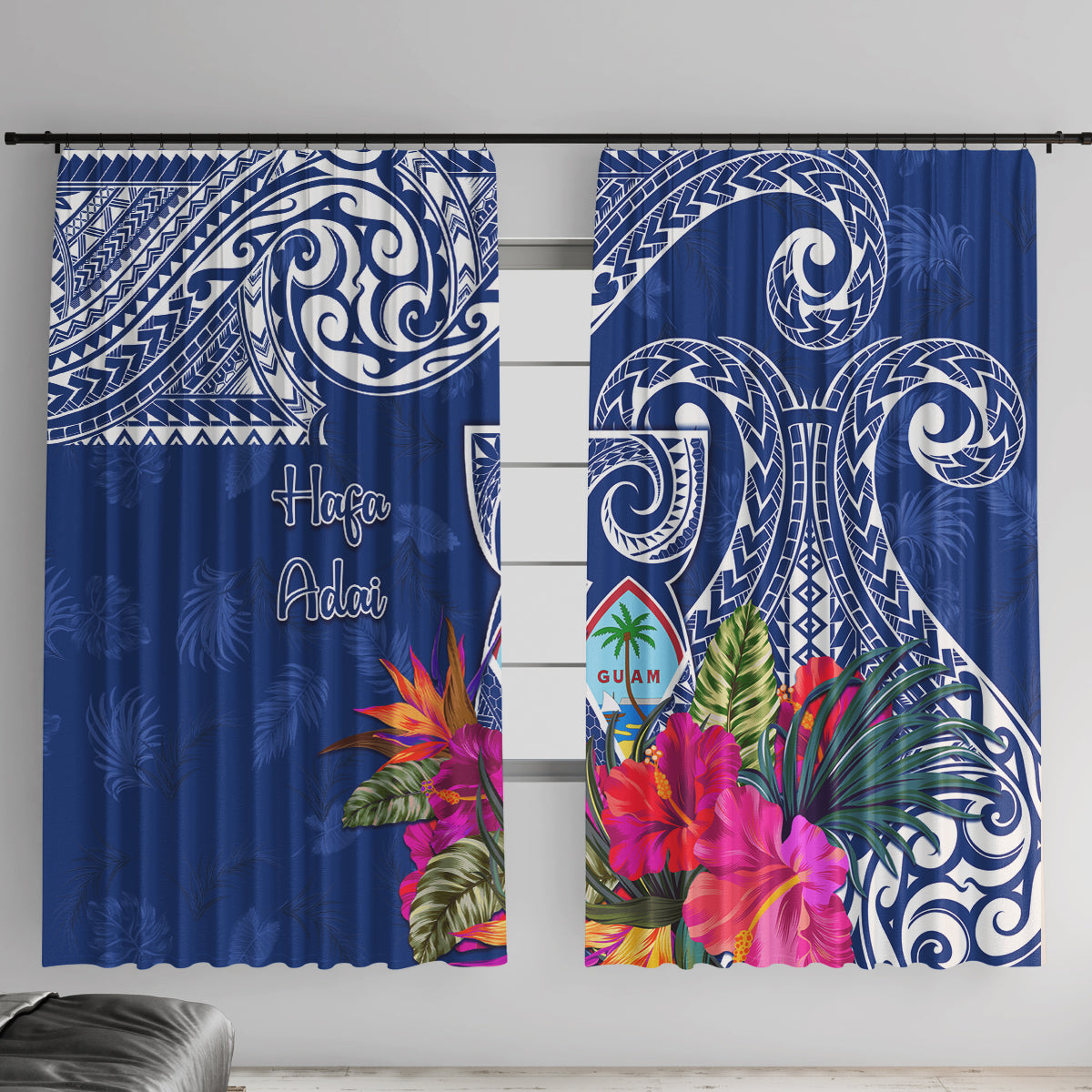 Hafa Adai Guam History and Chamorro Heritage Day Window Curtain Blue Latte Stone LT05 With Hooks Blue - Polynesian Pride