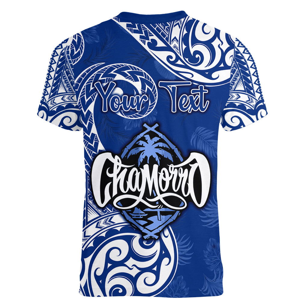 Personalised Hafa Adai Guam History and Chamorro Heritage Day Women V Neck T Shirt Blue Latte Stone LT05 - Polynesian Pride