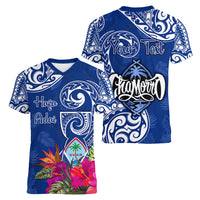 Personalised Hafa Adai Guam History and Chamorro Heritage Day Women V Neck T Shirt Blue Latte Stone LT05 - Polynesian Pride