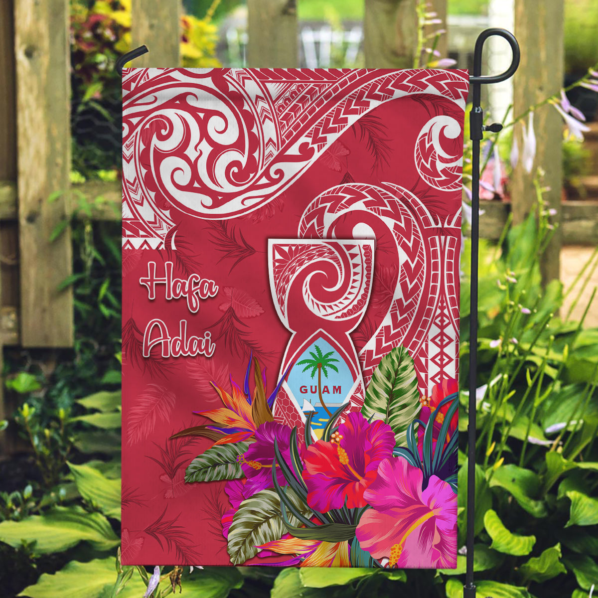 Hafa Adai Guam History and Chamorro Heritage Day Garden Flag Red Latte Stone LT05 Garden Flag Red - Polynesian Pride