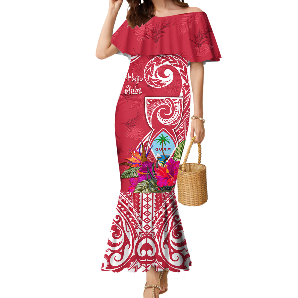 Personalised Hafa Adai Guam History and Chamorro Heritage Day Mermaid Dress Red Latte Stone LT05 Women Red - Polynesian Pride