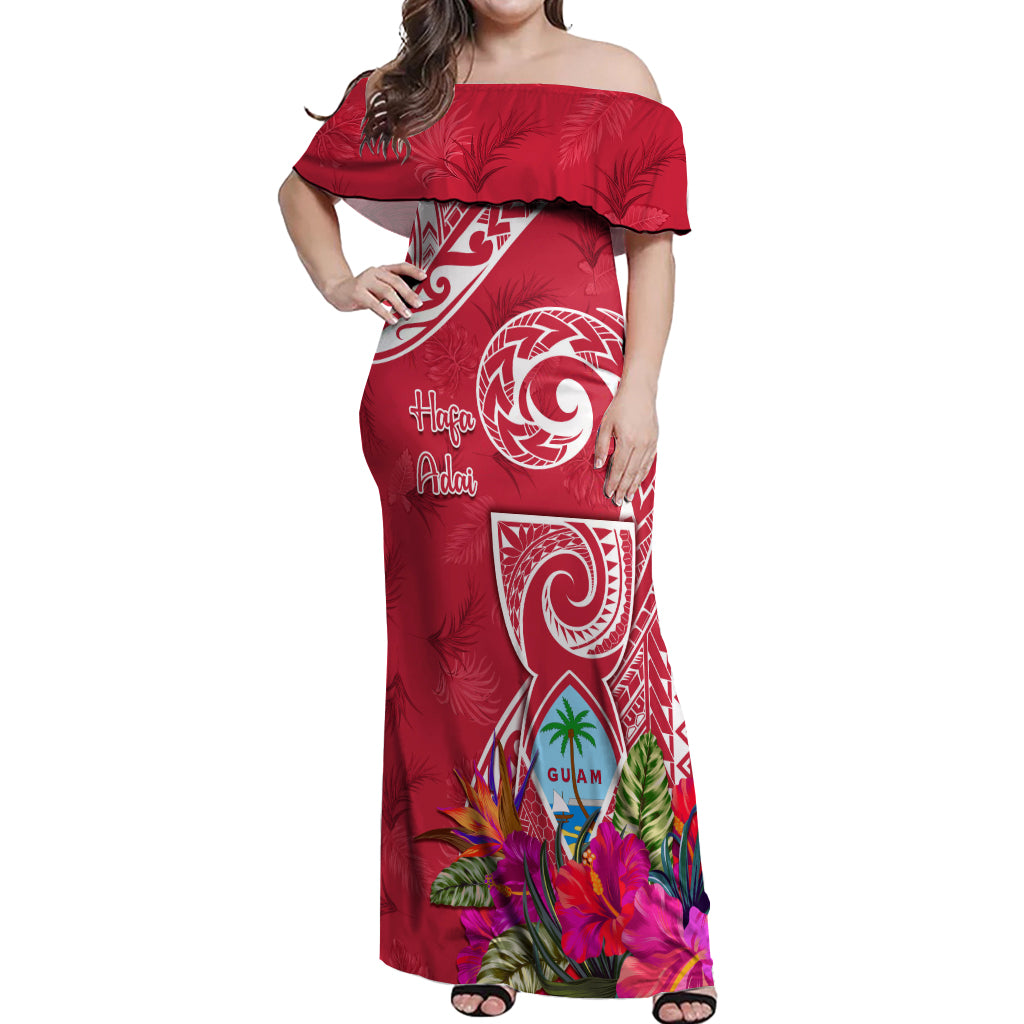 Personalised Hafa Adai Guam History and Chamorro Heritage Day Off Shoulder Maxi Dress Red Latte Stone LT05 Women Red - Polynesian Pride