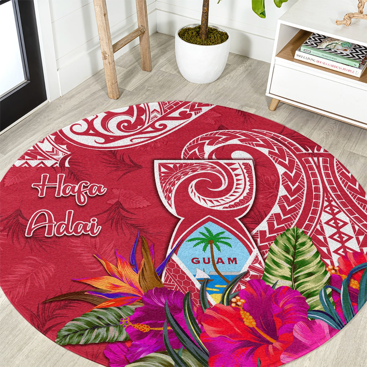 Hafa Adai Guam History and Chamorro Heritage Day Round Carpet Red Latte Stone LT05 Red - Polynesian Pride