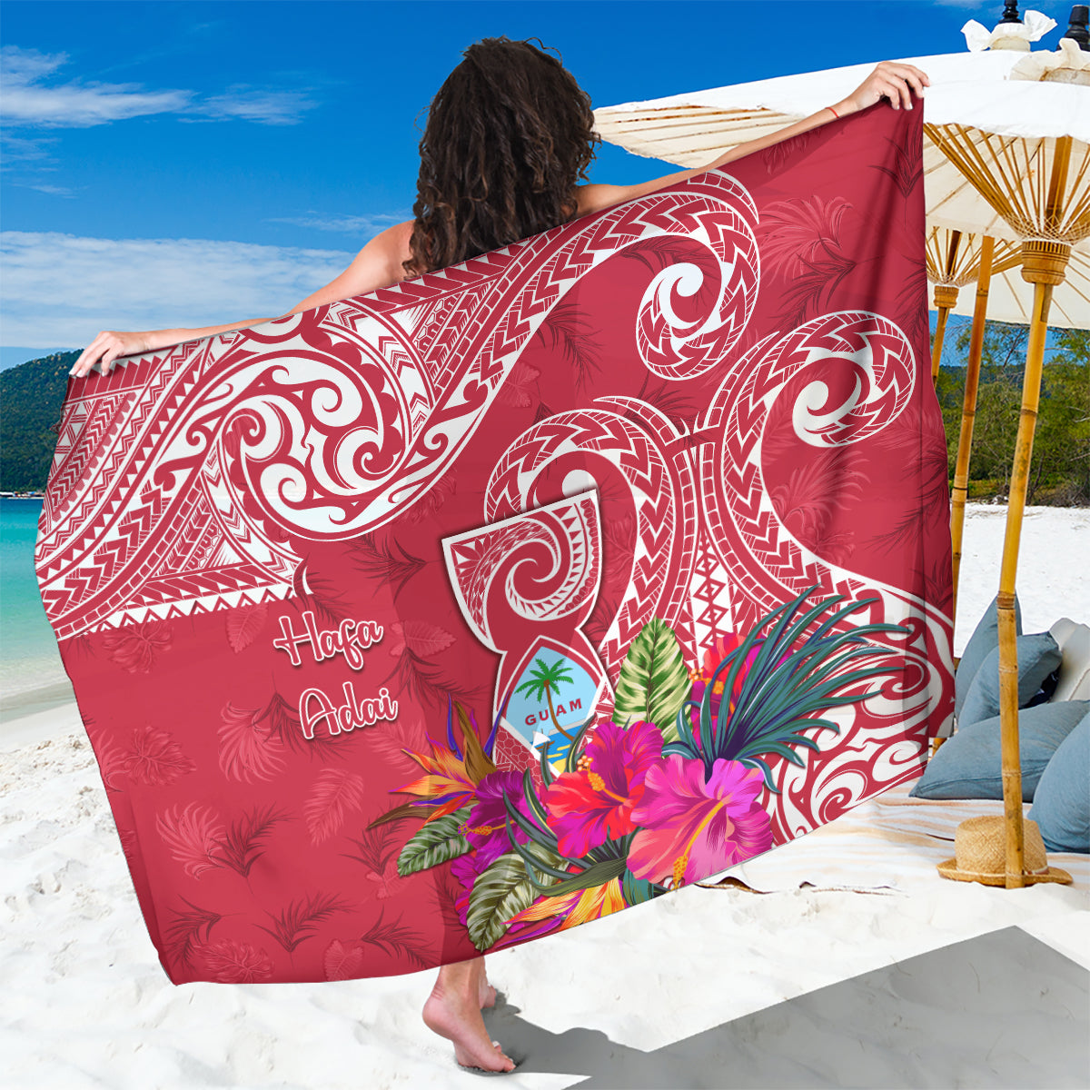 Hafa Adai Guam History and Chamorro Heritage Day Sarong Red Latte Stone LT05 One Size 44 x 66 inches Red - Polynesian Pride