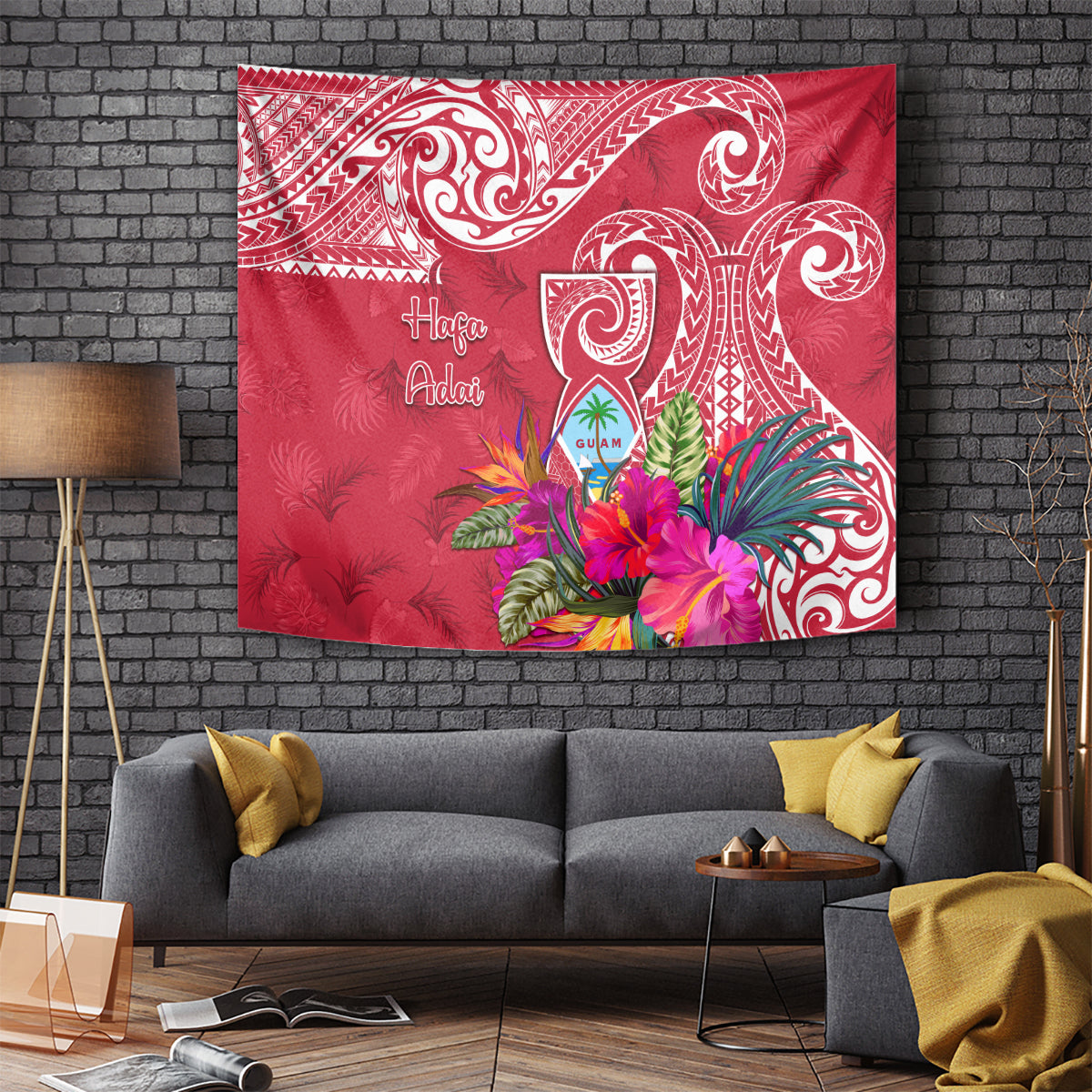 Hafa Adai Guam History and Chamorro Heritage Day Tapestry Red Latte Stone LT05 Red - Polynesian Pride