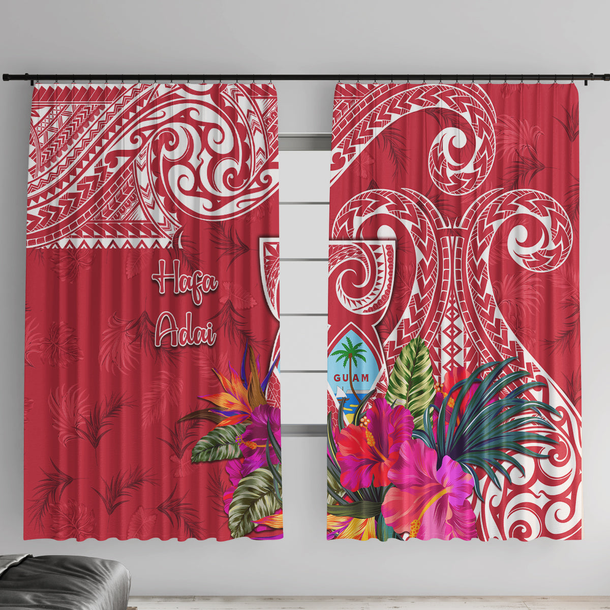 Hafa Adai Guam History and Chamorro Heritage Day Window Curtain Red Latte Stone LT05 With Hooks Red - Polynesian Pride