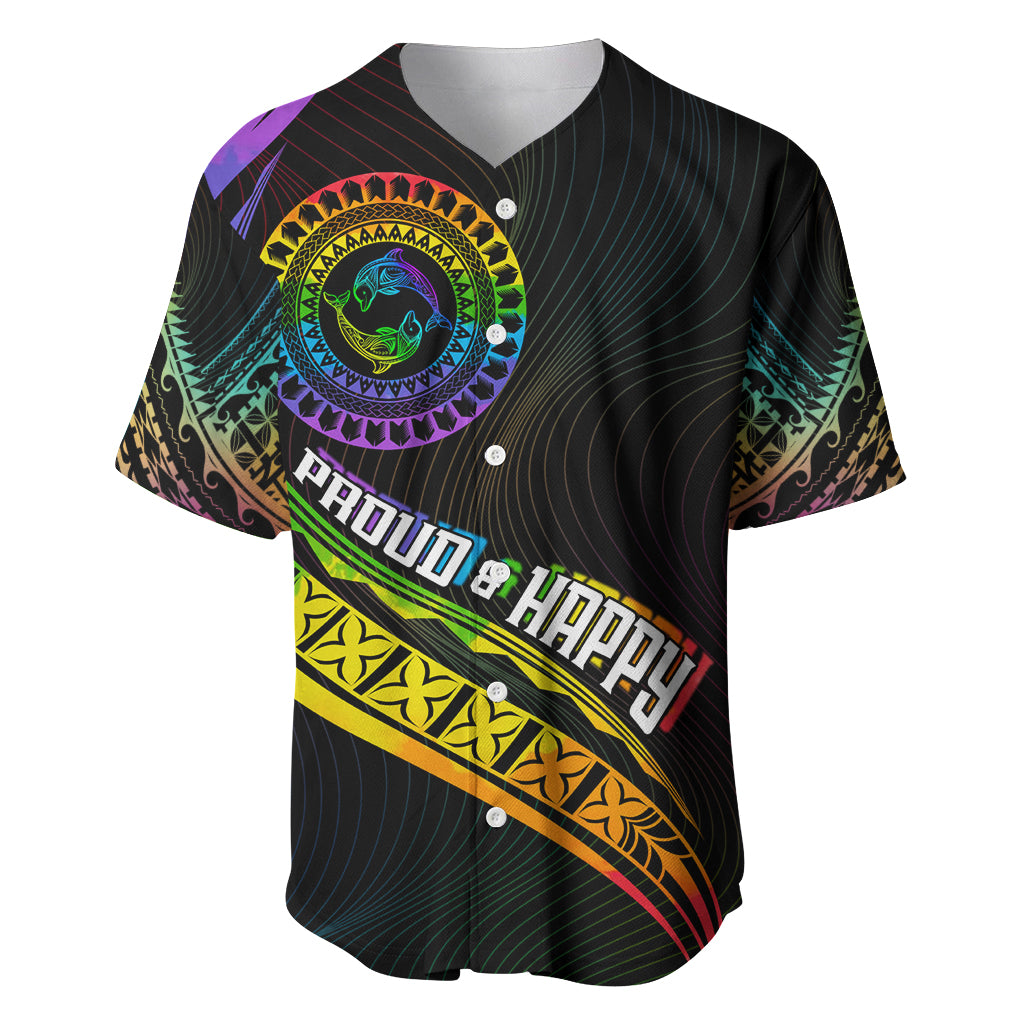 Personalised LGBT History Month Baseball Jersey Proud And Happy Polynesian Dolphin LT05 Black - Polynesian Pride