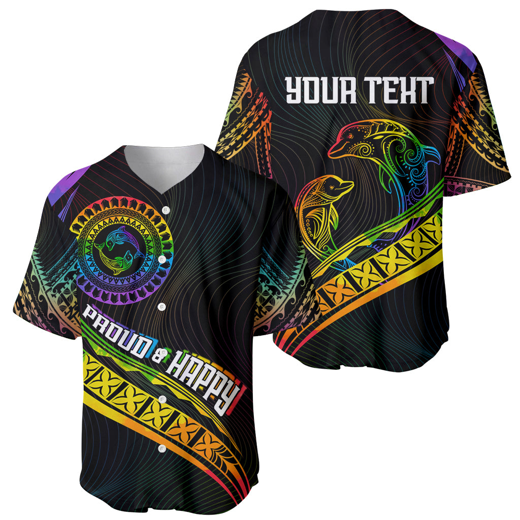 Personalised LGBT History Month Baseball Jersey Proud And Happy Polynesian Dolphin LT05 - Polynesian Pride