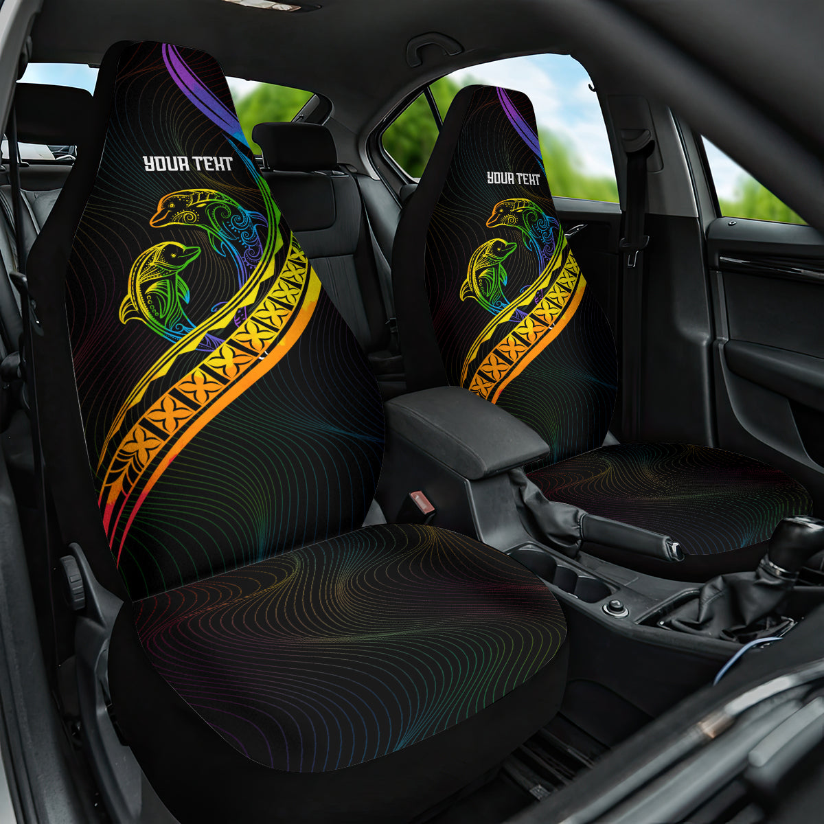 Personalised LGBT History Month Car Seat Cover Proud And Happy Polynesian Dolphin LT05 One Size Black - Polynesian Pride