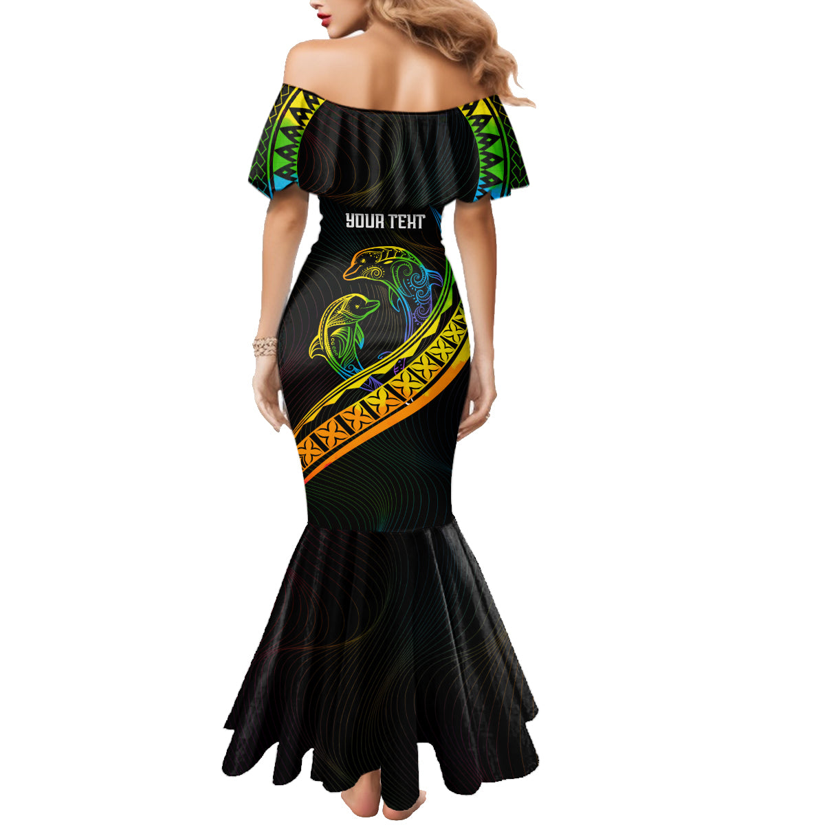 Personalised LGBT History Month Family Matching Mermaid Dress and Hawaiian Shirt Proud And Happy Polynesian Dolphin LT05 - Polynesian Pride