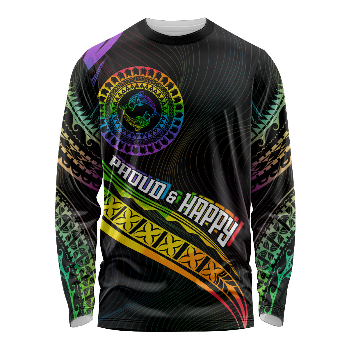 Personalised LGBT History Month Long Sleeve Shirt Proud And Happy Polynesian Dolphin LT05 Unisex Black - Polynesian Pride