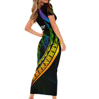 Personalised LGBT History Month Short Sleeve Bodycon Dress Proud And Happy Polynesian Dolphin LT05 - Polynesian Pride