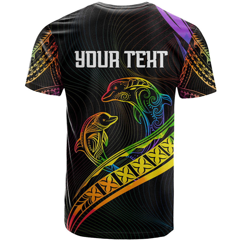 Personalised LGBT History Month T Shirt Proud And Happy Polynesian Dolphin LT05 - Polynesian Pride
