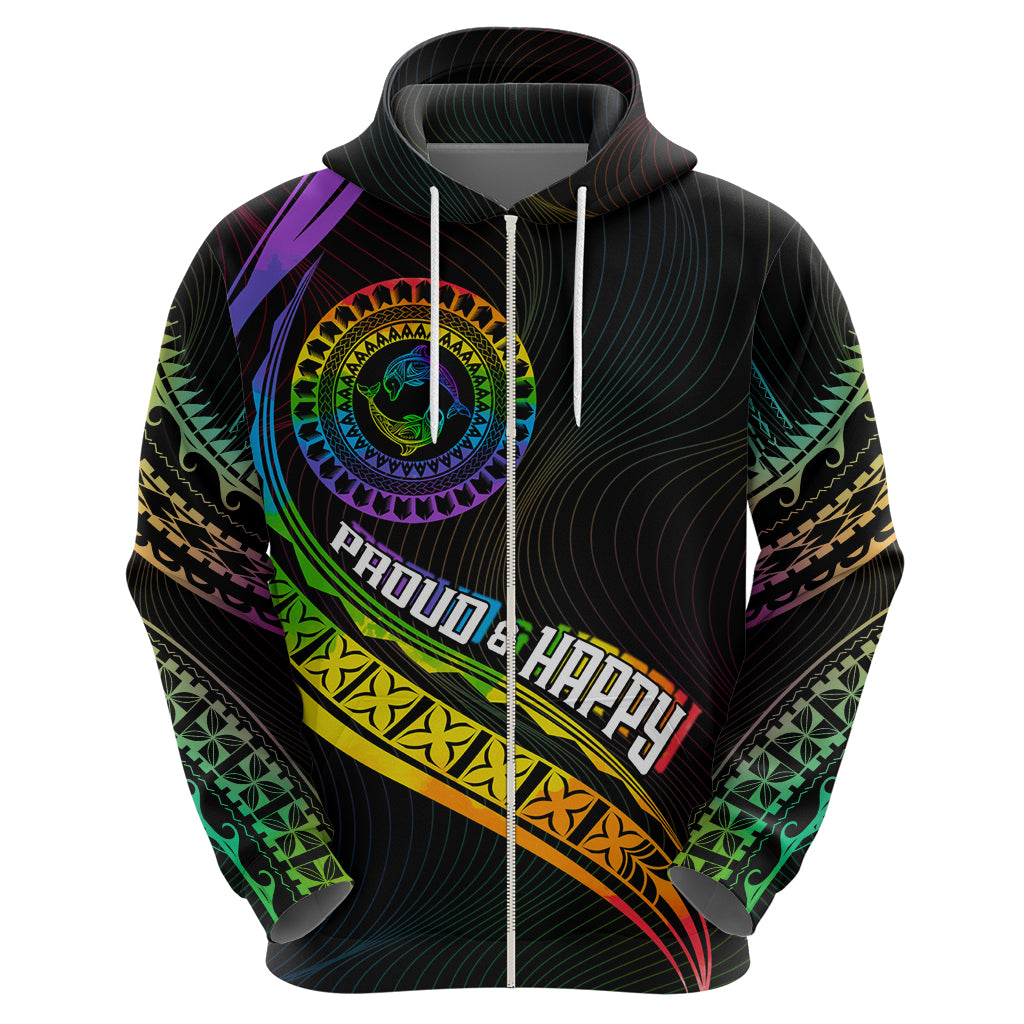 Personalised LGBT History Month Zip Hoodie Proud And Happy Polynesian Dolphin LT05 - Polynesian Pride