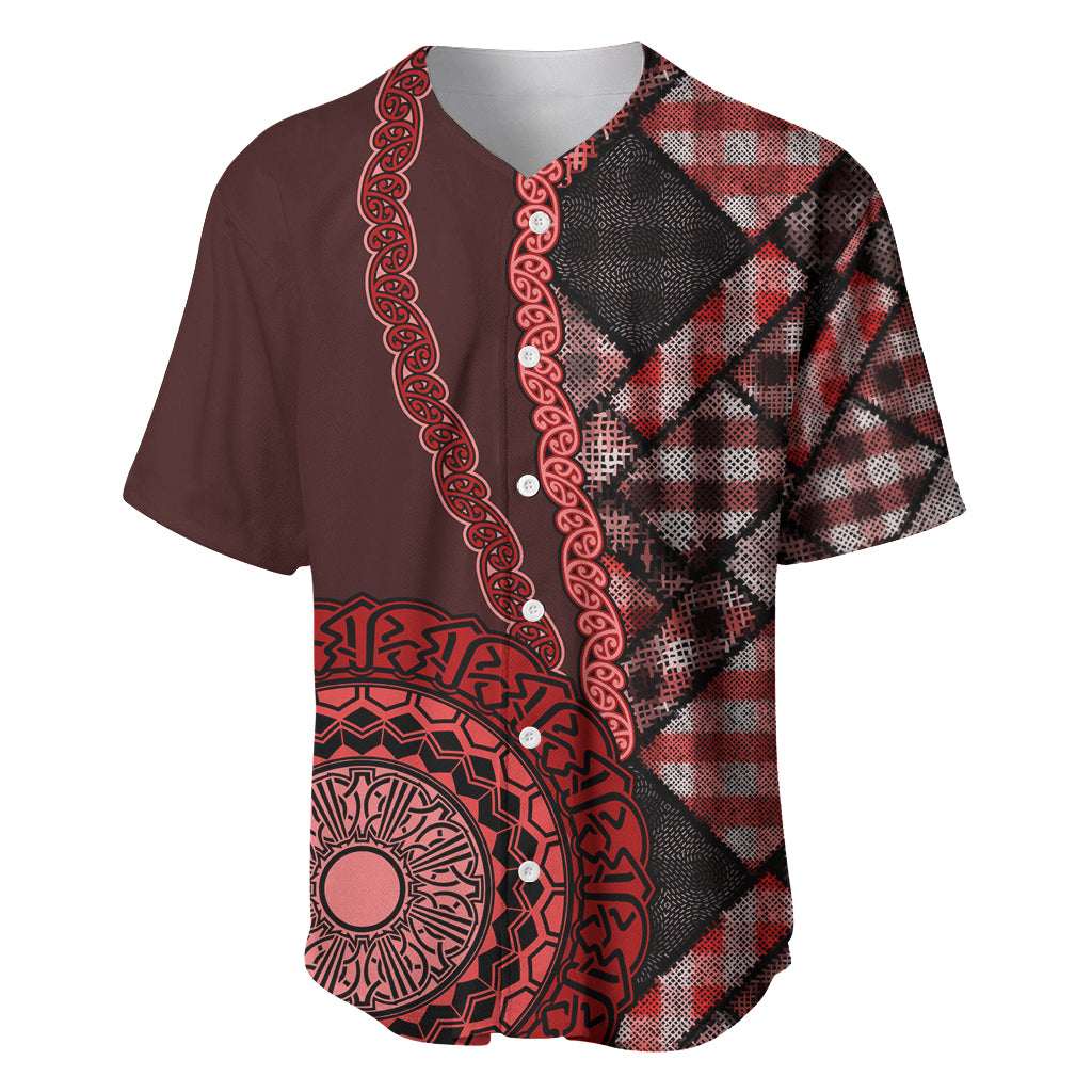 New Zealand Aotearoa Baseball Jersey Maori Harakeke Weaving Pattern Red LT05 Red - Polynesian Pride