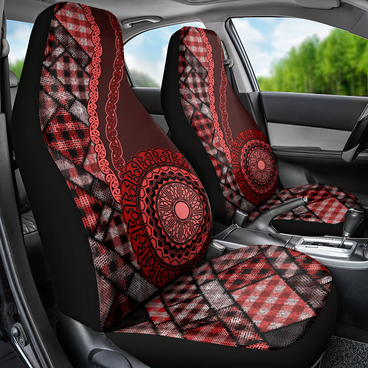 New Zealand Aotearoa Car Seat Cover Maori Harakeke Weaving Pattern Red LT05 - Polynesian Pride