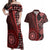 New Zealand Aotearoa Couples Matching Off Shoulder Maxi Dress and Hawaiian Shirt Maori Harakeke Weaving Pattern Red LT05 Red - Polynesian Pride