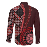 New Zealand Aotearoa Family Matching Off Shoulder Long Sleeve Dress and Hawaiian Shirt Maori Harakeke Weaving Pattern Red LT05 - Polynesian Pride