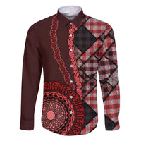 New Zealand Aotearoa Family Matching Short Sleeve Bodycon Dress and Hawaiian Shirt Maori Harakeke Weaving Pattern Red LT05 Dad's Shirt - Long Sleeve Red - Polynesian Pride