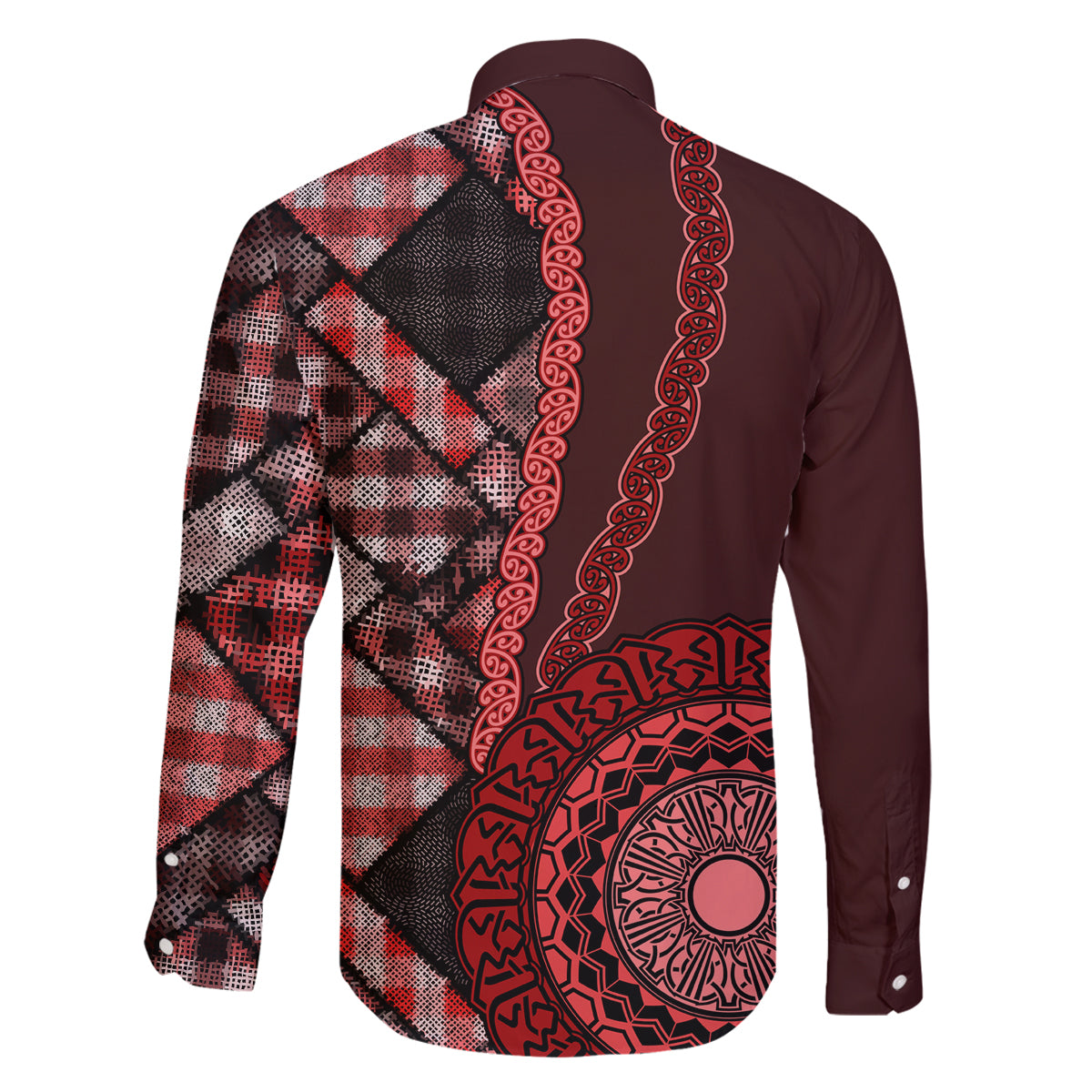 New Zealand Aotearoa Family Matching Tank Maxi Dress and Hawaiian Shirt Maori Harakeke Weaving Pattern Red LT05 - Polynesian Pride