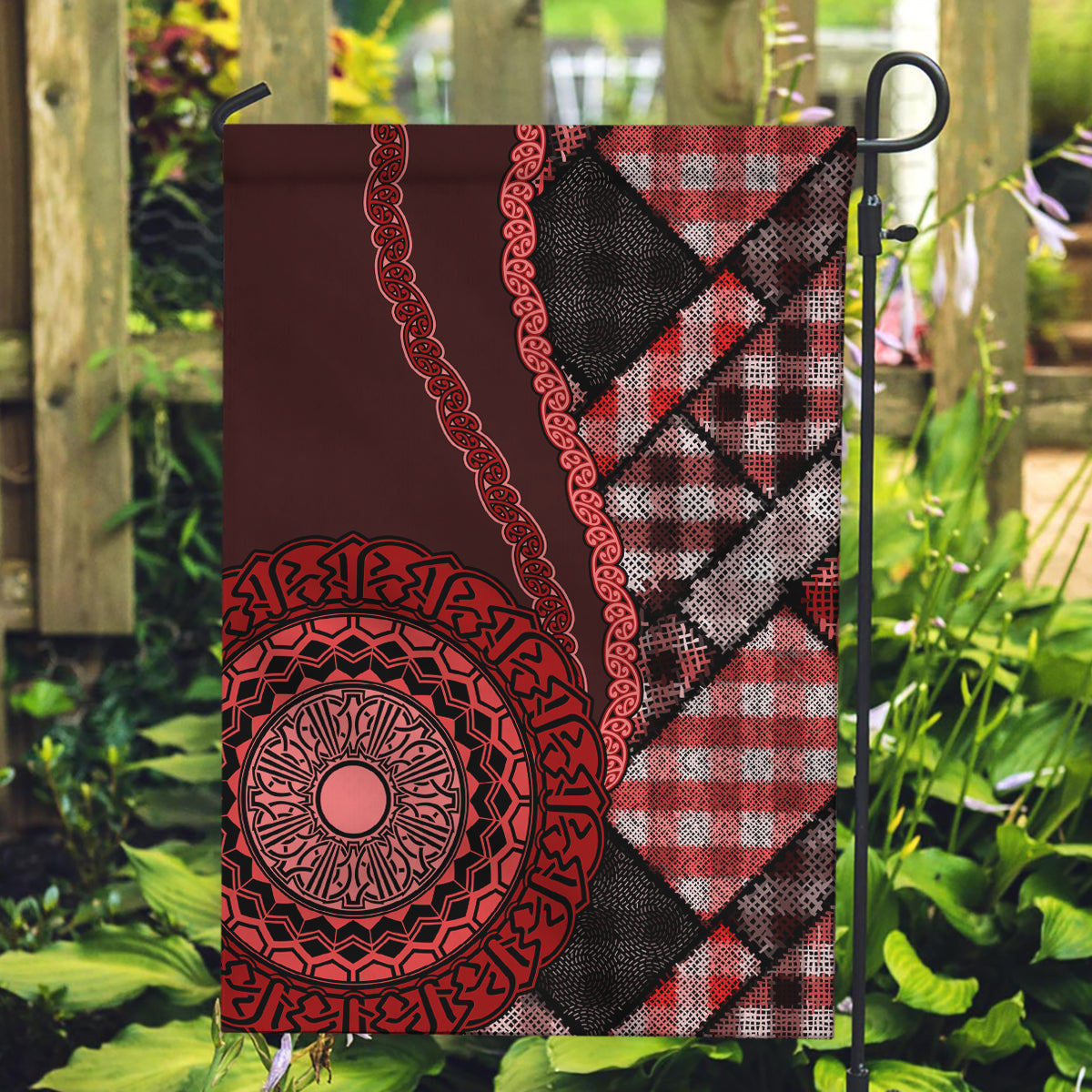 New Zealand Aotearoa Garden Flag Maori Harakeke Weaving Pattern Red LT05 Garden Flag Red - Polynesian Pride