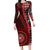 New Zealand Aotearoa Long Sleeve Bodycon Dress Maori Harakeke Weaving Pattern Red LT05 Long Dress Red - Polynesian Pride