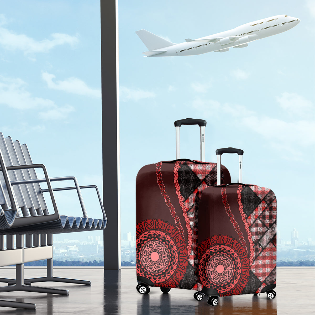 New Zealand Aotearoa Luggage Cover Maori Harakeke Weaving Pattern Red LT05 - Polynesian Pride