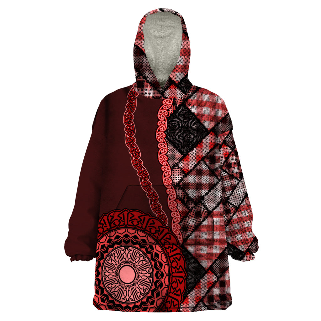 New Zealand Aotearoa Wearable Blanket Hoodie Maori Harakeke Weaving Pattern Red LT05 One Size Red - Polynesian Pride