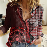 New Zealand Aotearoa Women Casual Shirt Maori Harakeke Weaving Pattern Red LT05 Female Red - Polynesian Pride