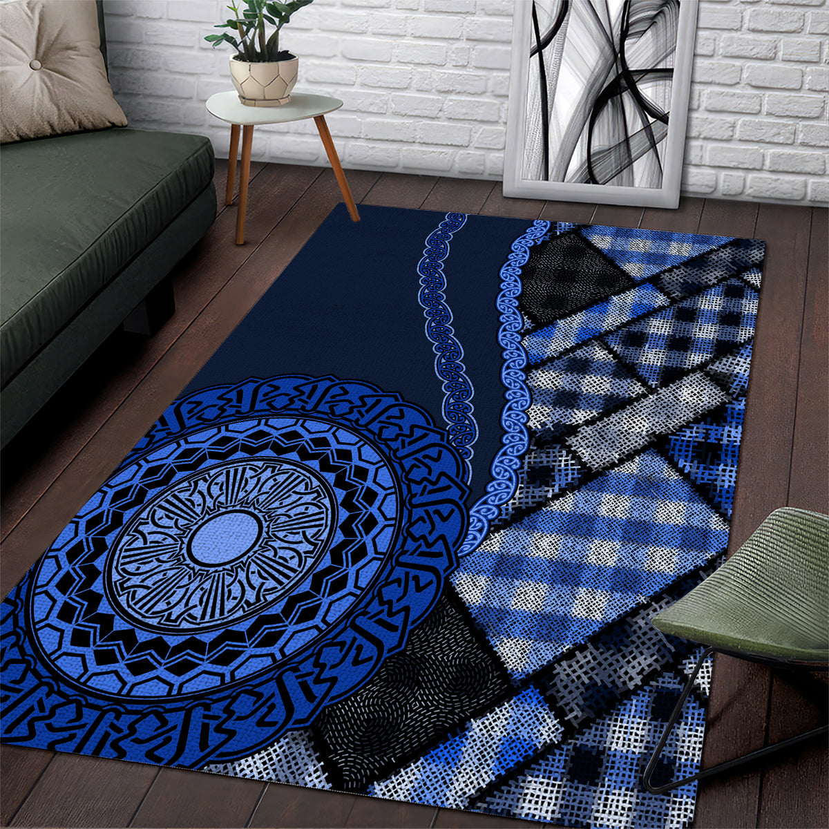 New Zealand Aotearoa Area Rug Maori Harakeke Weaving Pattern Blue LT05 Blue - Polynesian Pride