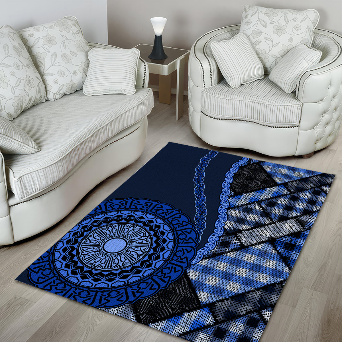 New Zealand Aotearoa Area Rug Maori Harakeke Weaving Pattern Blue LT05 - Polynesian Pride