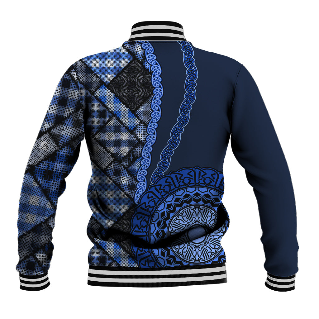 New Zealand Aotearoa Baseball Jacket Maori Harakeke Weaving Pattern Blue LT05 - Polynesian Pride