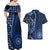 New Zealand Aotearoa Couples Matching Off Shoulder Maxi Dress and Hawaiian Shirt Maori Harakeke Weaving Pattern Blue LT05 - Polynesian Pride