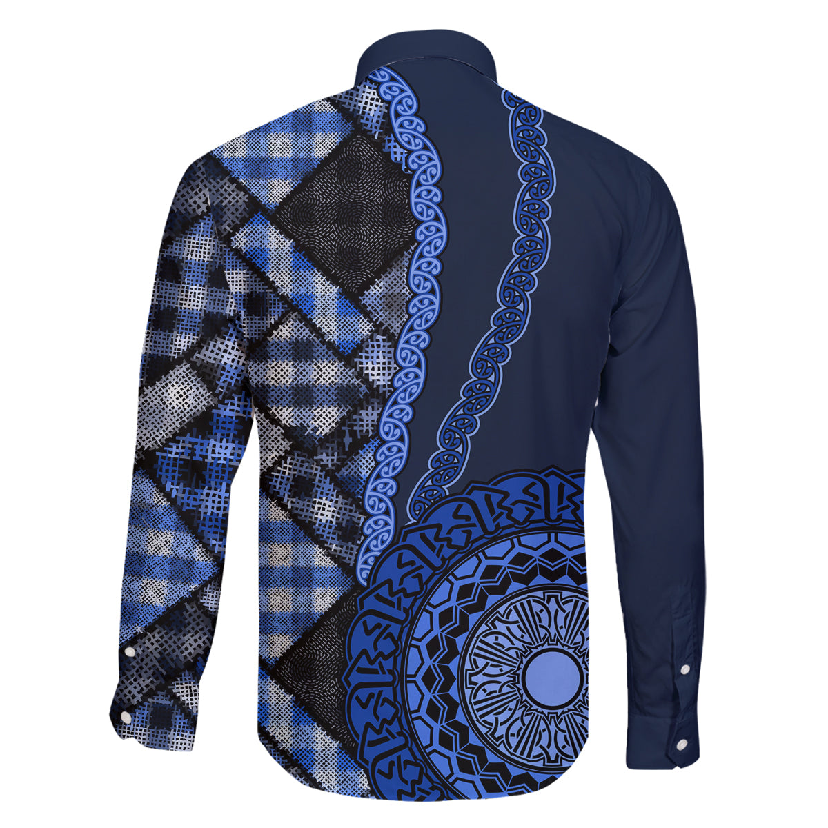New Zealand Aotearoa Family Matching Mermaid Dress and Hawaiian Shirt Maori Harakeke Weaving Pattern Blue LT05 - Polynesian Pride
