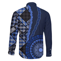 New Zealand Aotearoa Family Matching Off Shoulder Maxi Dress and Hawaiian Shirt Maori Harakeke Weaving Pattern Blue LT05 - Polynesian Pride