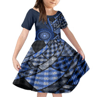 New Zealand Aotearoa Family Matching Tank Maxi Dress and Hawaiian Shirt Maori Harakeke Weaving Pattern Blue LT05 Daughter's Dress Blue - Polynesian Pride