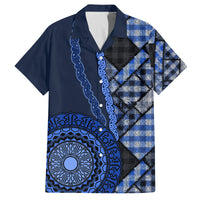 New Zealand Aotearoa Family Matching Tank Maxi Dress and Hawaiian Shirt Maori Harakeke Weaving Pattern Blue LT05 Dad's Shirt - Short Sleeve Blue - Polynesian Pride