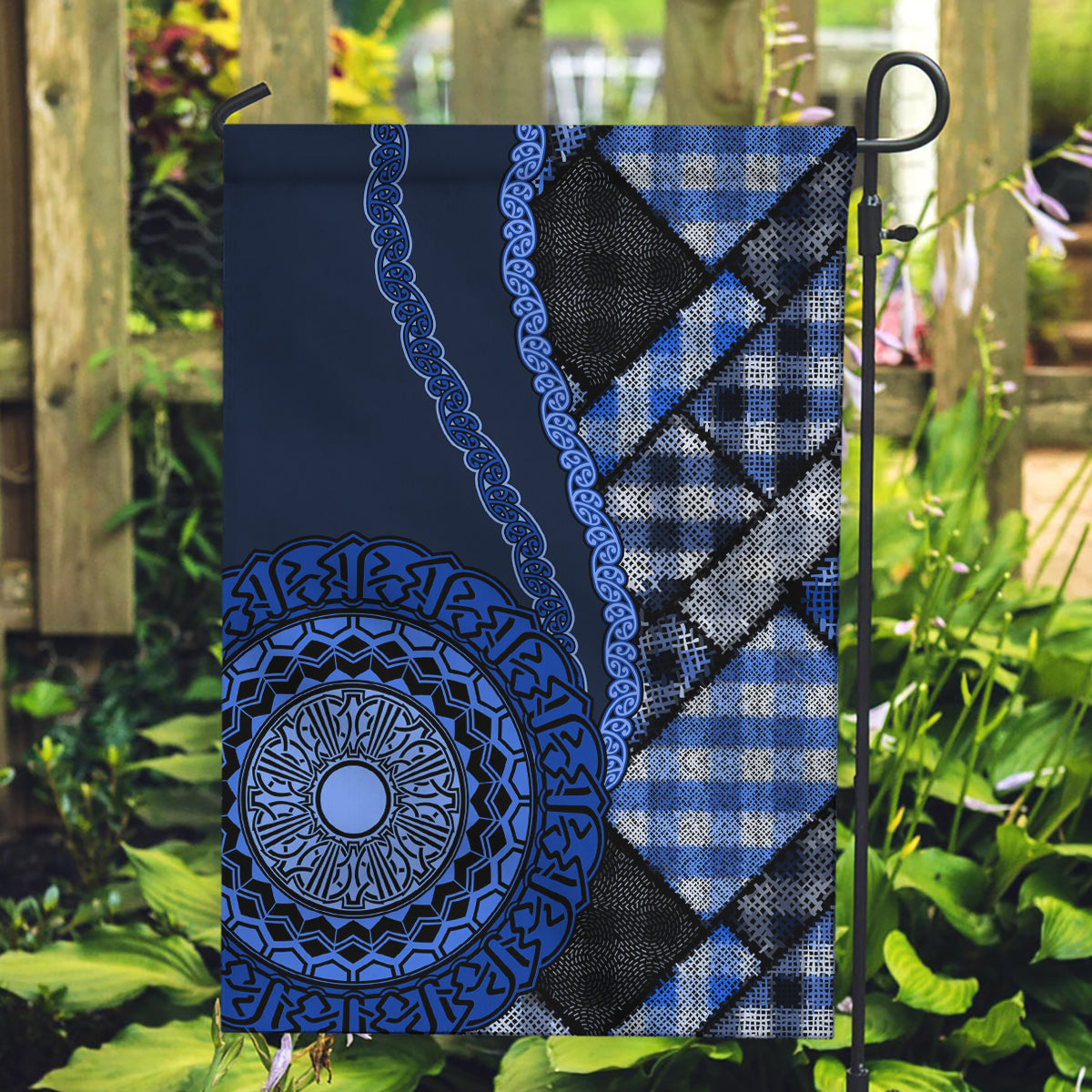 New Zealand Aotearoa Garden Flag Maori Harakeke Weaving Pattern Blue LT05 Garden Flag Blue - Polynesian Pride