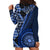 New Zealand Aotearoa Hoodie Dress Maori Harakeke Weaving Pattern Blue LT05 - Polynesian Pride