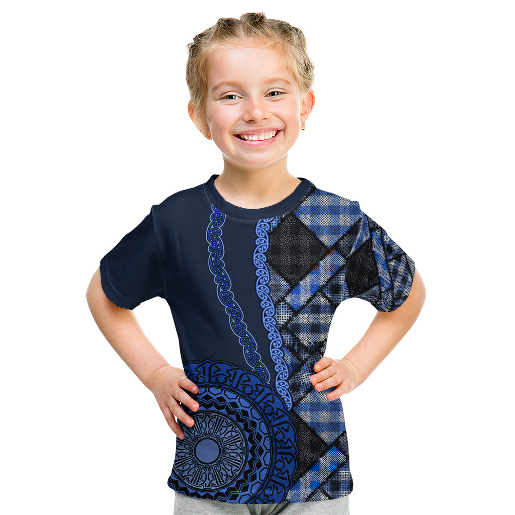 New Zealand Aotearoa Kid T Shirt Maori Harakeke Weaving Pattern Blue LT05 Blue - Polynesian Pride