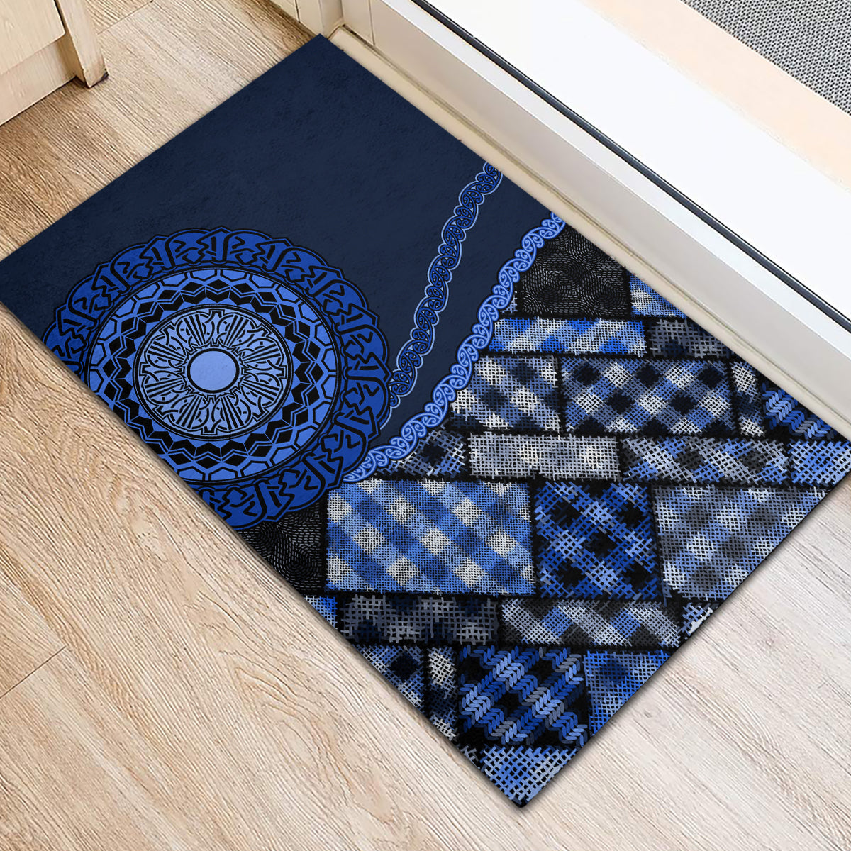 New Zealand Aotearoa Rubber Doormat Maori Harakeke Weaving Pattern Blue LT05 - Polynesian Pride