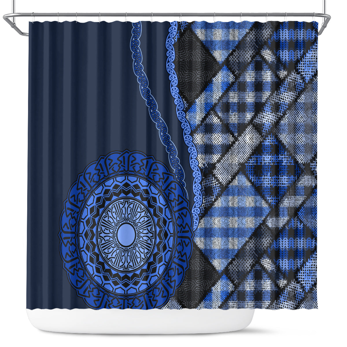 New Zealand Aotearoa Shower Curtain Maori Harakeke Weaving Pattern Blue LT05 Blue - Polynesian Pride