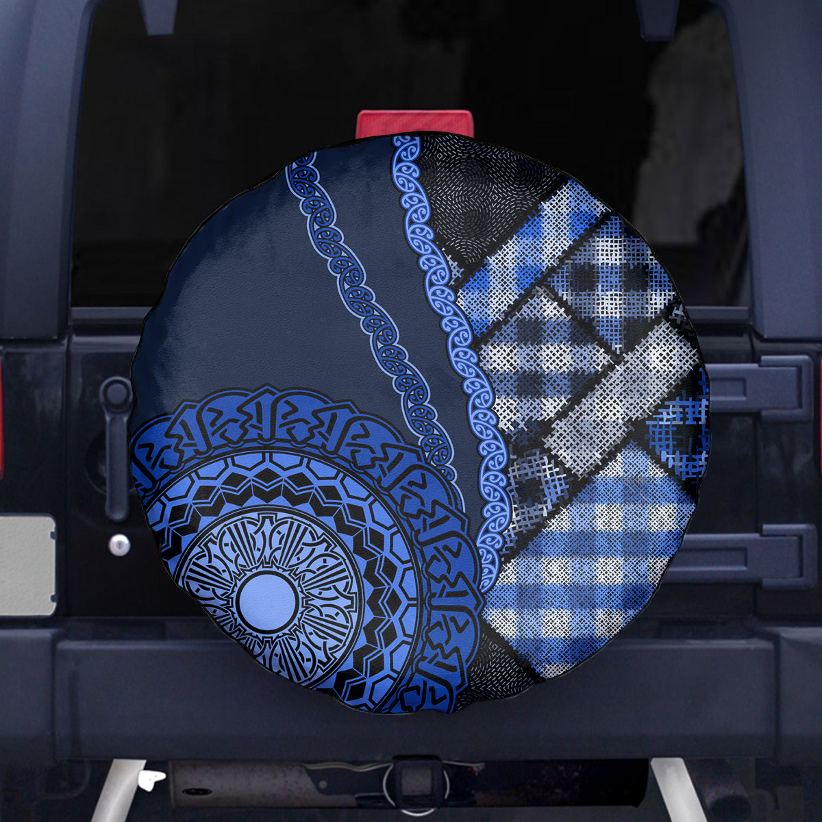 New Zealand Aotearoa Spare Tire Cover Maori Harakeke Weaving Pattern Blue LT05 Blue - Polynesian Pride