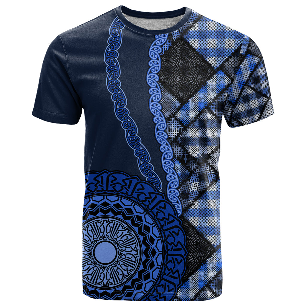 New Zealand Aotearoa T Shirt Maori Harakeke Weaving Pattern Blue LT05 Blue - Polynesian Pride