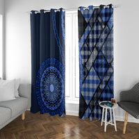 New Zealand Aotearoa Window Curtain Maori Harakeke Weaving Pattern Blue LT05 With Grommets Blue - Polynesian Pride