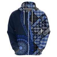 New Zealand Aotearoa Zip Hoodie Maori Harakeke Weaving Pattern Blue LT05 - Polynesian Pride