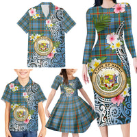 Personalised Hawaii State Family Matching Long Sleeve Bodycon Dress and Hawaiian Shirt Tropical Flowers With Tartan Pattern LT05 - Polynesian Pride