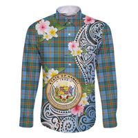 Personalised Hawaii State Family Matching Mermaid Dress and Hawaiian Shirt Tropical Flowers With Tartan Pattern LT05 Dad's Shirt - Long Sleeve Blue - Polynesian Pride