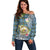 Personalised Hawaii State Off Shoulder Sweater Tropical Flowers With Tartan Pattern LT05 Women Blue - Polynesian Pride